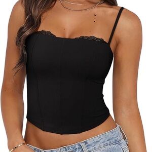 Black Lace Trim Camisole Top